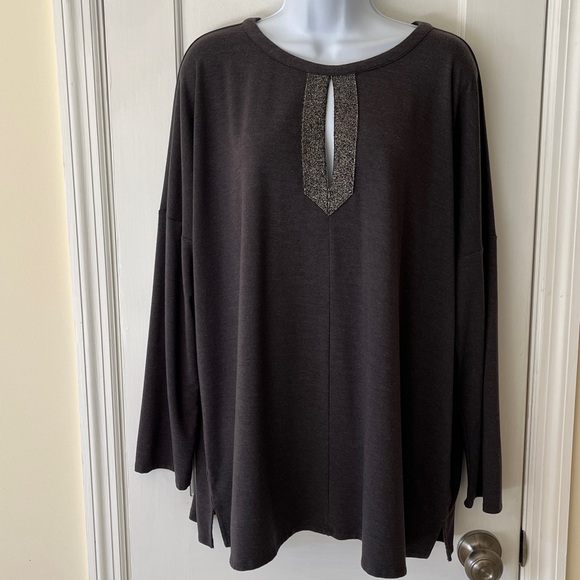 J. Jill Tops - J. Jill Sparkle Keyhole Jersey Tunic Top Women’s XLP Gray Lightweight‎ Modern